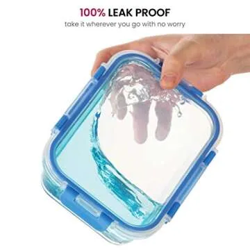 FineDine 6-Piece Superior Glass Food Storage Containers Set, 35oz Capacity - Newly Innovated Hinged Locking lids - 100% Leakproof Glass Meal-Prep Containers, Freezer-to-Oven-Safe (Blue)