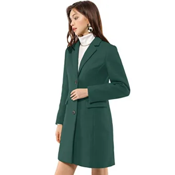 Allegra K Women's Pea Coat Single Breasted Long Winter Coat
