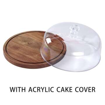 Cake Stand with Lid, Acacia Wood 12in Round Cake Holder, 2-in-1 Dessert Table Display Set & Charcuterie Board for Cheese, Chips & Dips, Nachos, Fruit Platter, Large Acrylic Cake Dome Cover