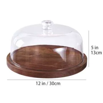 Cake Stand with Lid, Acacia Wood 12in Round Cake Holder, 2-in-1 Dessert Table Display Set & Charcuterie Board for Cheese, Chips & Dips, Nachos, Fruit Platter, Large Acrylic Cake Dome Cover