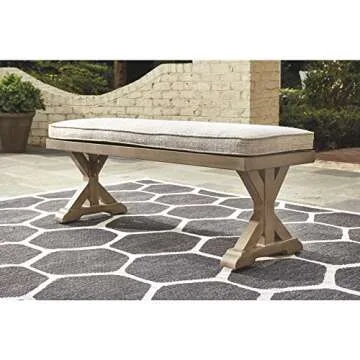 Signature Design by Ashley Beachcroft Patio Farmhouse Outdoor Upholstered Dining Bench, Beige