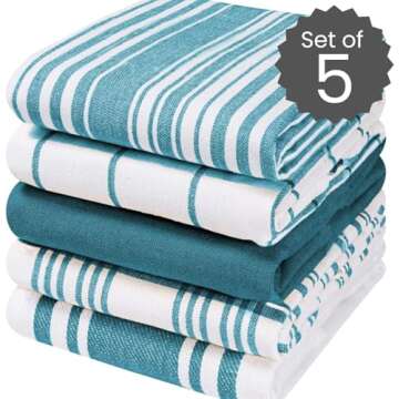 Cotton Clinic Assorted Kitchen Towels 5 Pack – Soft Absorbent Quick Drying Table & Kitchen Linen -...