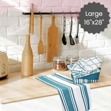 Cotton Clinic Assorted Kitchen Towels 5 Pack – Soft Absorbent Quick Drying Table & Kitchen Linen - Dish Towels, Dish Cloths, Tea Towels and Cleaning Towels with Hanging Loop – 16x28 / Teal Green White