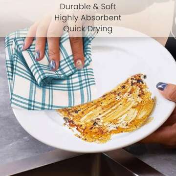 Cotton Clinic Assorted Kitchen Towels 5 Pack – Soft Absorbent Quick Drying Table & Kitchen Linen - Dish Towels, Dish Cloths, Tea Towels and Cleaning Towels with Hanging Loop – 16x28 / Teal Green White