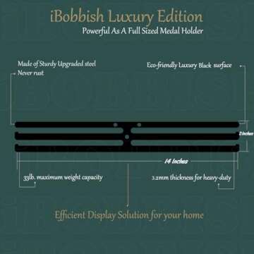 iBobbish Sports Marathon Medal Display Hanger Holder Racks Frame in matt Black Surface Wall Mount Ov...