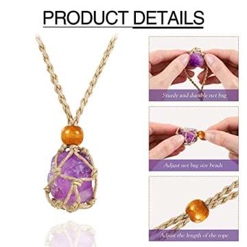 9 Pieces Crystal Necklace Holder Necklace Cord Empty Stone Holder Quartz Stone Necklace Cage Pendant Stone Holder Replacement Necklace Rope Adjustable Length for DIY Jewelry Making (White)