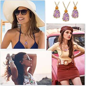 9 Pieces Crystal Necklace Holder Necklace Cord Empty Stone Holder Quartz Stone Necklace Cage Pendant Stone Holder Replacement Necklace Rope Adjustable Length for DIY Jewelry Making (White)