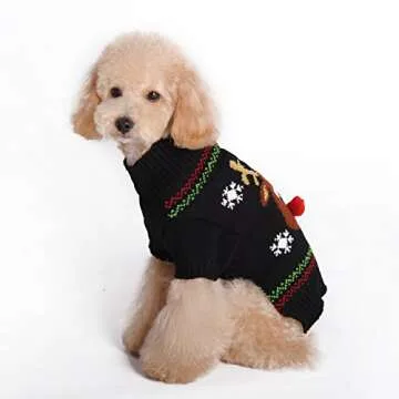 BOBIBI Dog Sweater for Christmas Cartoon Reindeer Pet Cat Winter Knitwear Warm Clothes Medium