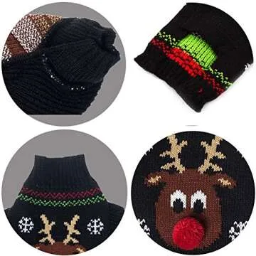 BOBIBI Dog Sweater for Christmas Cartoon Reindeer Pet Cat Winter Knitwear Warm Clothes Medium