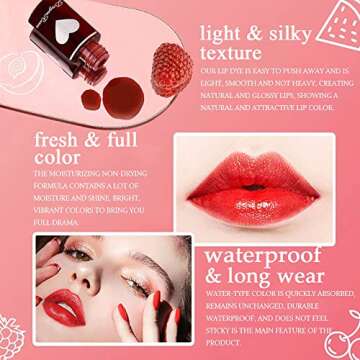 6 Colors Lip Tint Stain Set, Charm Kiss Korean Lip Gloss Plumping Mini Liquid Lipstick, Multi-use Li...
