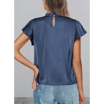 PRETTYGARDEN Women's Summer Satin Blouse Shirt 2025 Dressy Casual Ruffle Short Sleeve Crewneck Work ...