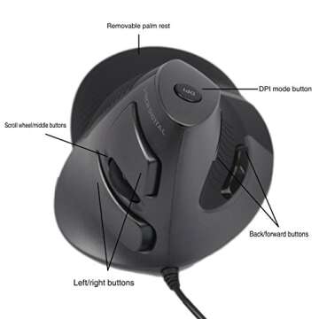 J-Tech Digital Scroll Endurance Wired Ergonomic Vertical Mouse, Adjustable DPI & Palm Rest