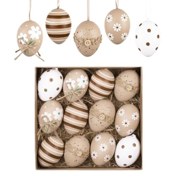 Valery Madelyn Easter Egg Decoration for Kids, 12CT 2.36inch Nature Shatterproof Easter Tree Ornamen...