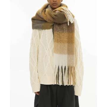 OUNIYA Large Chunky Plaid Scarf Checked Colorful Oversized Scarves Soft Big Cashmere Wool Thick Wint...