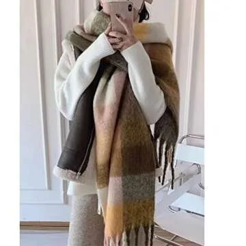 OUNIYA Chunky Plaid Scarf for Warmth and Style