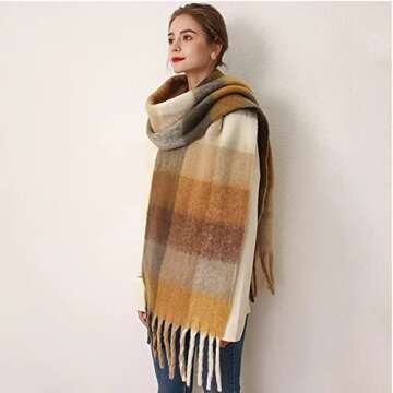 OUNIYA Chunky Plaid Scarf for Warmth and Style