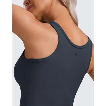 CRZ YOGA Womens Butterluxe Double Lined Workout Tank Tops Scoop Neck Racerback Cropped Casual Sleeveless Shirt True Navy Medium