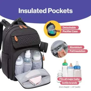 BabbleRoo Diaper Bag Backpack, Travel Backpack with Changing Pad, Pacifier Case & Stroller Straps, Multifunction, Waterproof, Unisex – Black