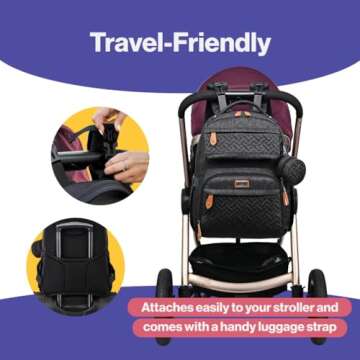 BabbleRoo Diaper Bag Backpack, Travel Backpack with Changing Pad, Pacifier Case & Stroller Straps, Multifunction, Waterproof, Unisex – Black