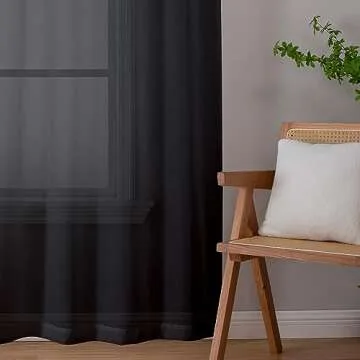 Aiyufeng 2 Panels Extra Long Sheer Window Curtains 120 Inches Length, Elegant Window Voile Panels/Drapes/Scarf/Treatment/Backdrop for Living Room Wedding Party Home Decor (40W x 120L inches, Black)