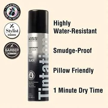 RED by Kiss Tintation Temporary Hair Color Spray, Instant Gray Root Cover Up, Water-Resistant, Smudge-Proof, Easy Wash Out, Hairline & Barber Touch-Up, Quick Dry (Black)