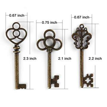 LURLIN Mixed Set of 30 Large Skeleton Keys with Antique Style Bronze Brass Skeleton Castle Dungeon P...