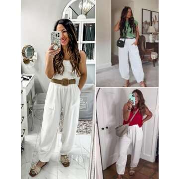 Xiaoxuemeng Women's Baggy Wide Leg Pants - Casual Palazzo Pants with Pockets (White-S)