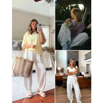 Stylish Xiaoxuemeng Women's Baggy Wide Leg Casual Pants