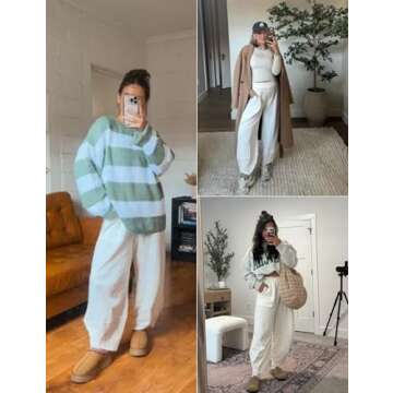 Stylish Xiaoxuemeng Women's Baggy Wide Leg Casual Pants