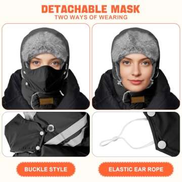 Sukeen Trapper Hats Windproof Winter Hat Water Repellent‌ Warm Hat Lightweight Earflap Hat with Mask for Cold Snow Weather