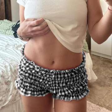 NUFIWI Women Lounge Shorts Gingham Plaid Print Y2k Low Rise Sexy Micro Shorts Pajama Bottoms Cute Sleep Shorts(C Plaid Black 7,M)