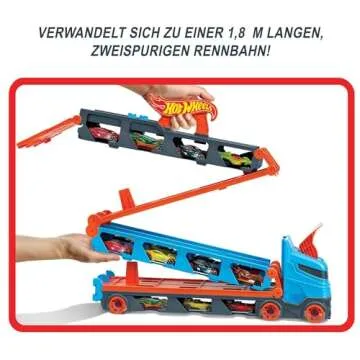 Hot Wheels - Speedway Hauler Storage Carrier with 3 1:64 Scale Cars & Convertible 6-Foot Drag Race Track for Kids 4 to 8 Years Old, Stores 20+ Cars & Connects to Other Playsets, HGH33