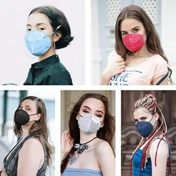 HUHETA KN95 Face Mask 60 Pack, 5-Ply Breathable & Comfortable Safety Mask, Filter Efficiency≥95%, Protective Cup Dust Masks Against PM2.5 - Individually Wrapped (Multicolored Mask)