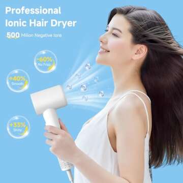Professional Hair Dryer - 130000 RPM High Speed Brushless Motor Negative Ionic Blow Dryer for Fast D...