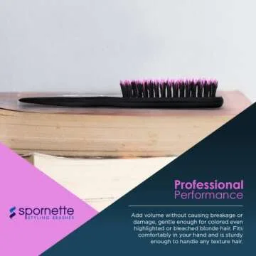 Spornette Boar Bristle Hair Brush for Women & Men - Little Wonder Small Teasing Brush - Create Slick Backs & Volume - Boar & Tourmaline Nylon Bristles for Back Brushing & Combing (Pink)