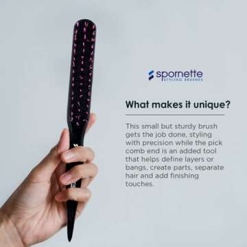 Spornette Boar Bristle Hair Brush for Women & Men - Little Wonder Small Teasing Brush - Create Slick Backs & Volume - Boar & Tourmaline Nylon Bristles for Back Brushing & Combing (Pink)