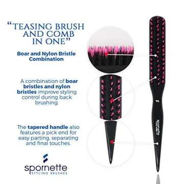 Spornette Boar Bristle Hair Brush for Women & Men - Little Wonder Small Teasing Brush - Create Slick Backs & Volume - Boar & Tourmaline Nylon Bristles for Back Brushing & Combing (Pink)