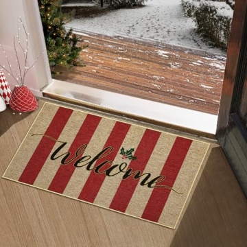 CAROMIO Christmas Door Mat Non Slip Doormats Striped Welcome Mats for Front Door Floor Mats Ourdoor ...