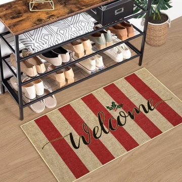 CAROMIO Christmas Door Mat Non Slip Doormats Striped Welcome Mats for Front Door Floor Mats Ourdoor Decor Welcome Mat Stain Resistant Room Decor Carpet for Entrance Stripe|Red 17''x29''