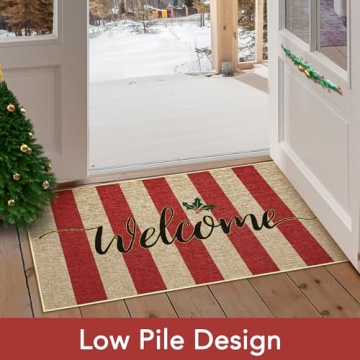 CAROMIO Christmas Door Mat Non Slip Doormats Striped Welcome Mats for Front Door Floor Mats Ourdoor Decor Welcome Mat Stain Resistant Room Decor Carpet for Entrance Stripe|Red 17''x29''