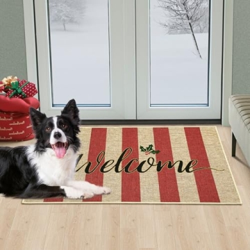CAROMIO Christmas Door Mat Non Slip Doormats Striped Welcome Mats for Front Door Floor Mats Ourdoor Decor Welcome Mat Stain Resistant Room Decor Carpet for Entrance Stripe|Red 17''x29''