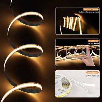 PAUTIX COB LED Strip Light 2700K, 24ft/7.5m Dimmable 3780LEDs DC24V Warm White LED Strip Light,High Lumen Tape Light with RF Remote Timer Function and 48W Power Supply for Home DIY Lighting Project