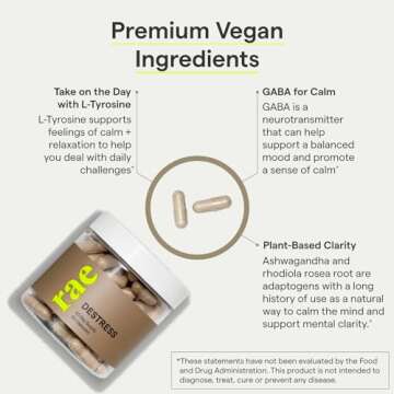 Rae Wellness DeStress Capsules - Ashwagandha Supplements with GABA, L-Tyrosine and Rhodiola Rosea - Stress Management Support - Vegan, 60 Capsules (30 Day Supply)