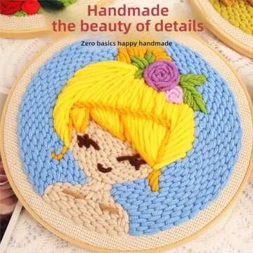 Punch Needle Kits Adults Beginner DIY Cute and Unique Cartoon Girl 8 in Hoop Embroidery Set for Begi...
