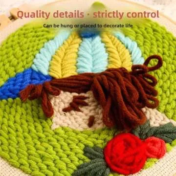 Punch Needle Kits Adults Beginner DIY Cute and Unique Cartoon Girl 8 in Hoop Embroidery Set for Beginners Perfect Gifts for Women, Moms, and Grandmas (Garden Girl)