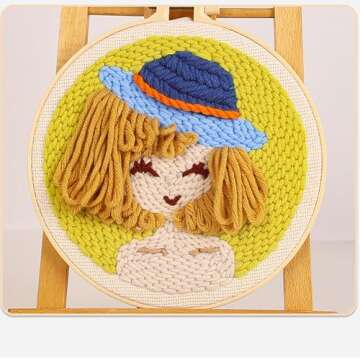 Punch Needle Kits Adults Beginner DIY Cute and Unique Cartoon Girl 8 in Hoop Embroidery Set for Beginners Perfect Gifts for Women, Moms, and Grandmas (Garden Girl)