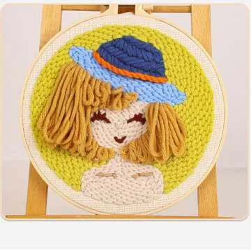 Punch Needle Kits Adults Beginner DIY Cute and Unique Cartoon Girl 8 in Hoop Embroidery Set for Beginners Perfect Gifts for Women, Moms, and Grandmas (Garden Girl)