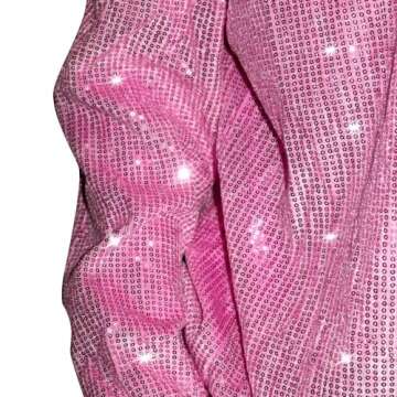 Womens Shiny Sequin Bomber Jacket Retro Lapel Collar Long Sleeve Sparkly Glitter Blazer Coat Rave Outerwear Pink XXL