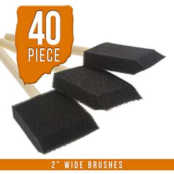 US Art Supply 2 inch Foam Sponge Wood Handle Paint Brush Set (Super Value Pack of 40) - Lightweight,...