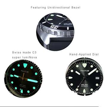 Pantor Dive Watch, Automatic Watches for Men with Stainless Steel Bracelet_Sealion Black Diver Watches
